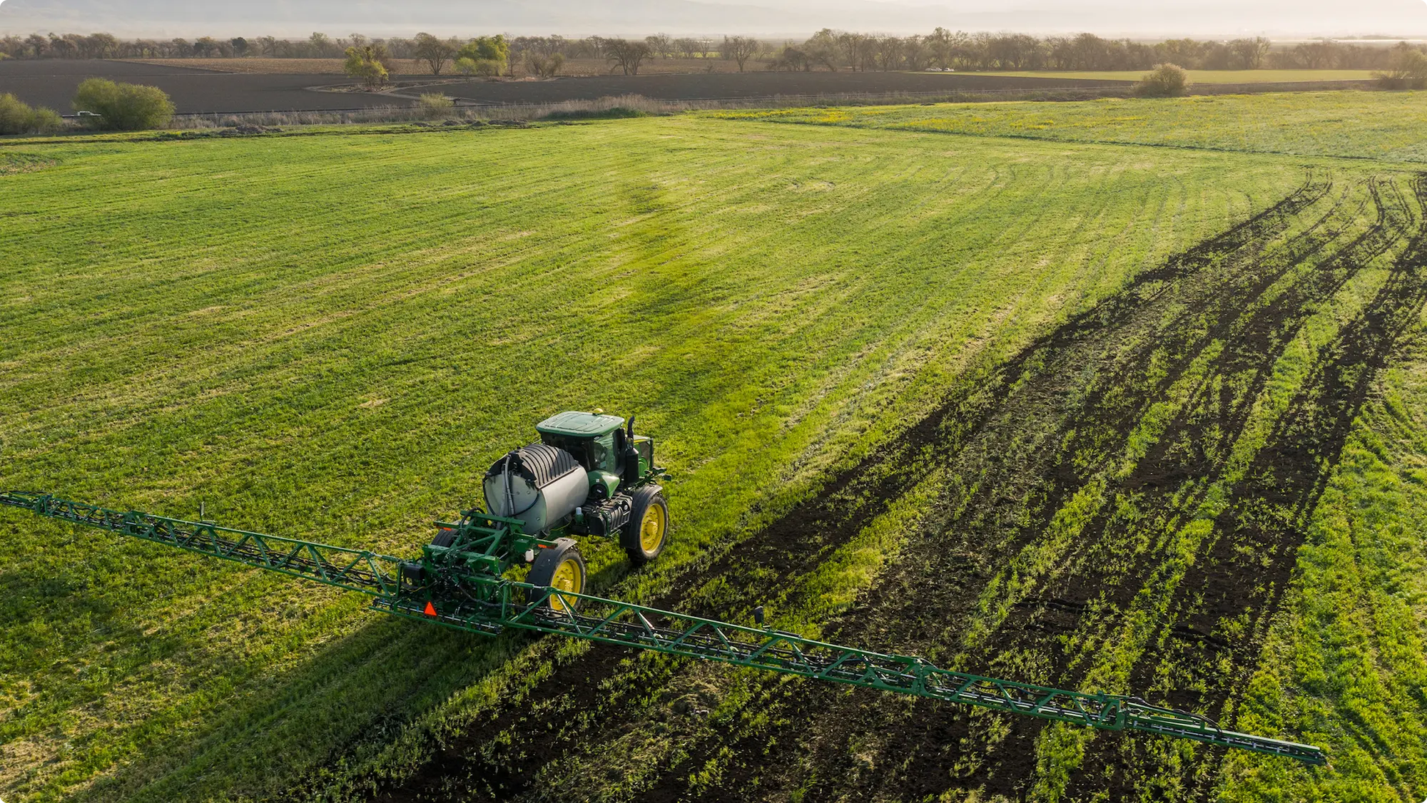 Overhead view of a field and machine